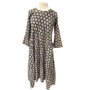 Yaza Womens Polka Dot Patterned Dress With 3/4 Sleeves & Pockets Black/White L